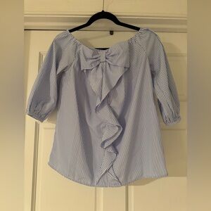 Listsicle Seersucker Off the Shoulder Blouse